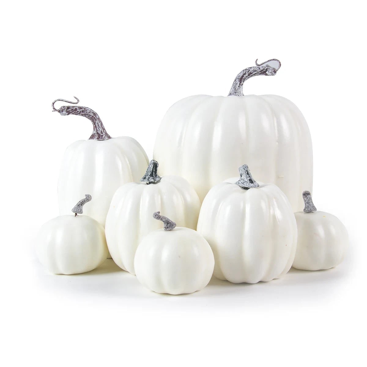 Artificial Pumpkins with Stems Set of 7 Assorted Sizes Autumn Decorative Décor - Image 3