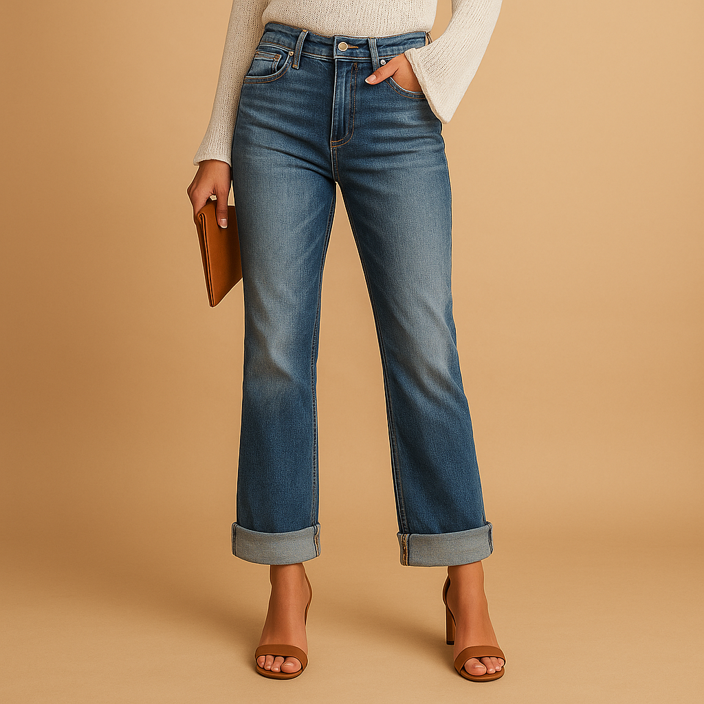 Asymmetrical waist casual jeans for women with relaxed fit and modern urban style, perfect for everyday outfits and trendy streetwear looks.