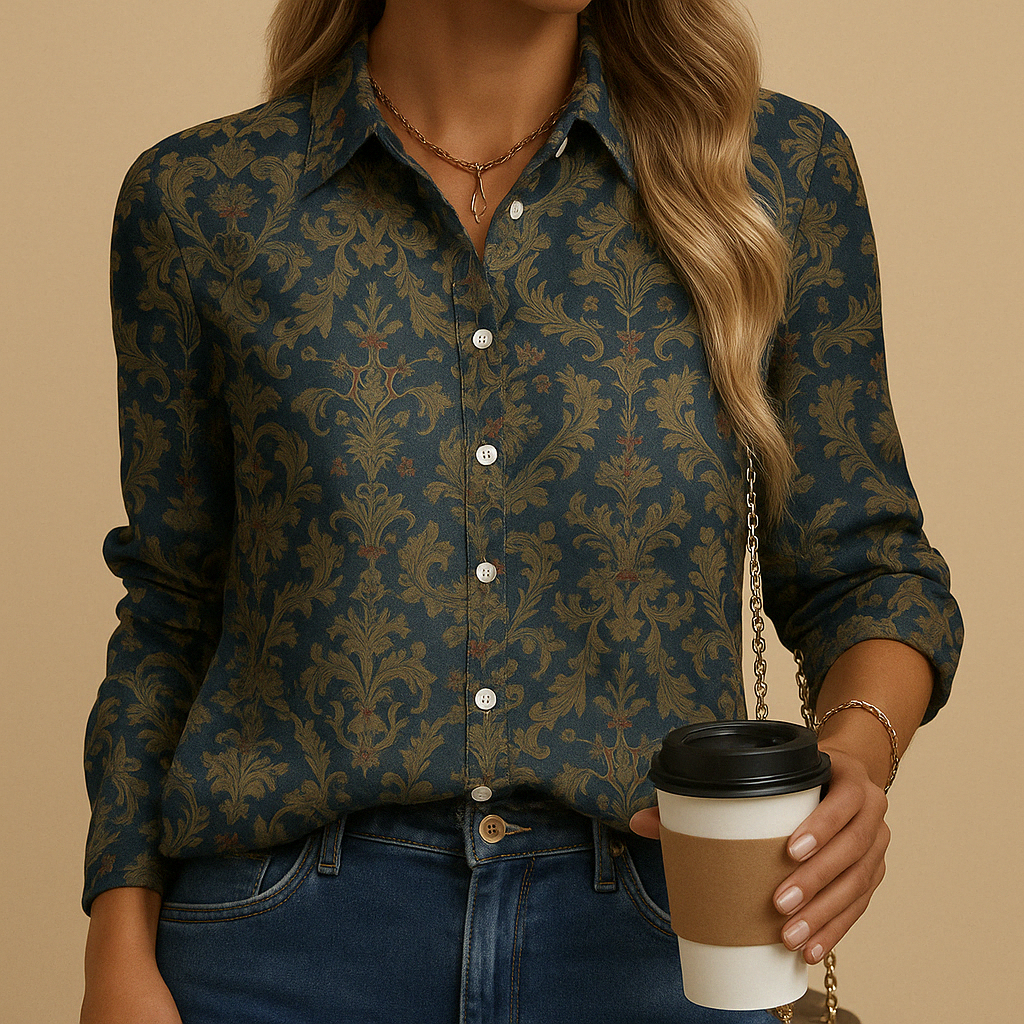 Women’s autumn blouse with warm seasonal tones and a flattering tailored fit, suitable for work, daily outfits and semi-formal occasions.