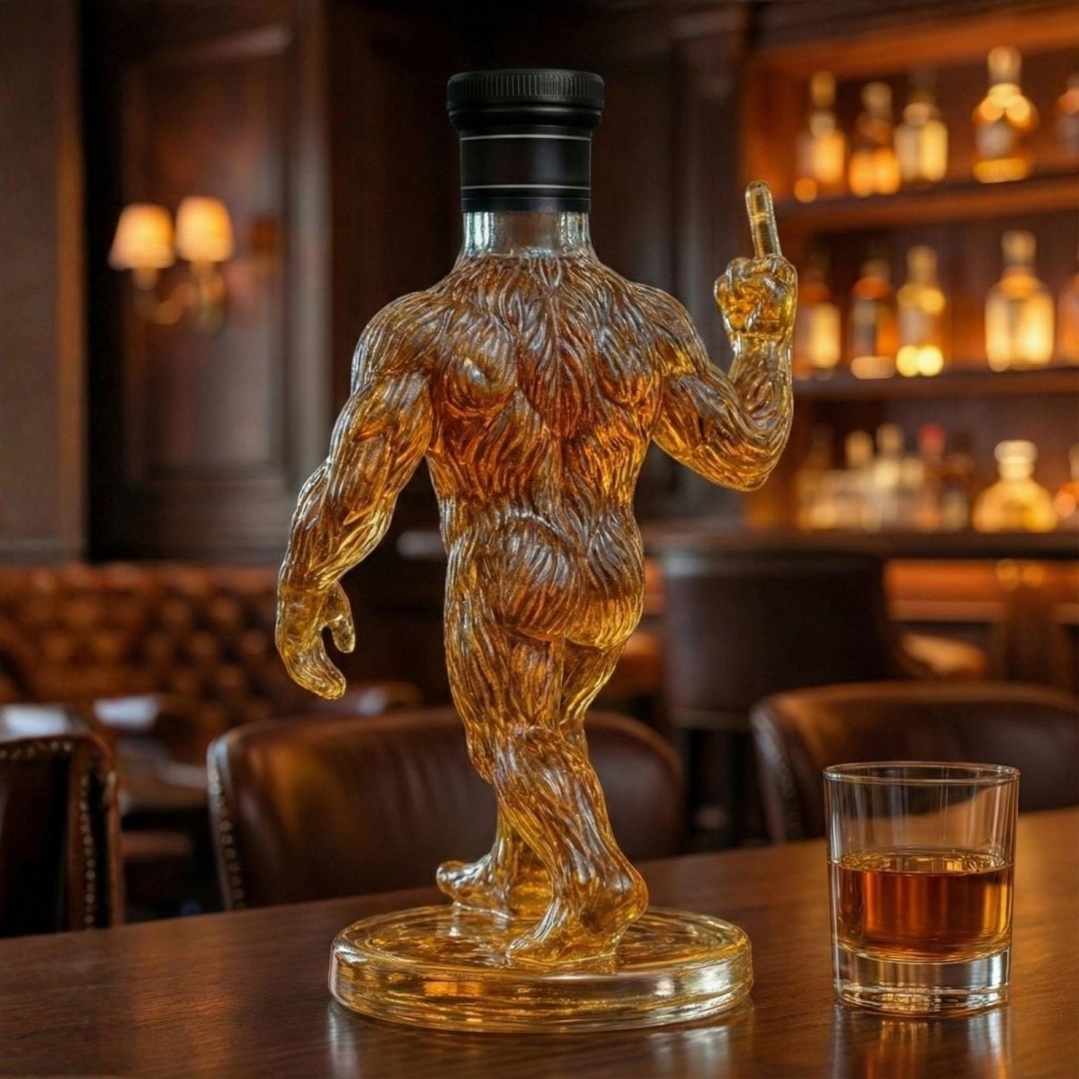 Bigfoot Whiskey Decanter with Novelty Glass Bottle and Black Stopper Cap - Image 2