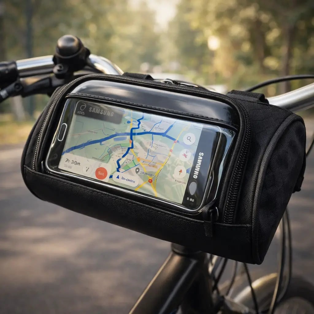 Bike Handlebar Bag with Touchscreen Phone Pocket and Detachable Shoulder Strap - Image 1