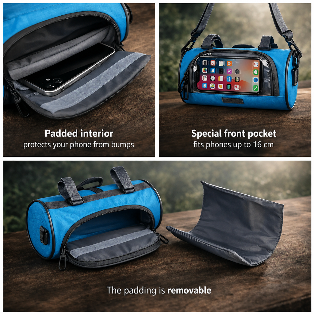 Bike Handlebar Bag with Touchscreen Phone Pocket and Detachable Shoulder Strap - Image 3