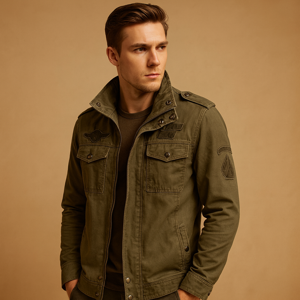 Men’s biker jacket with long sleeves featuring a bold design and comfortable fit, ideal for casual wear and evening looks during cooler days.