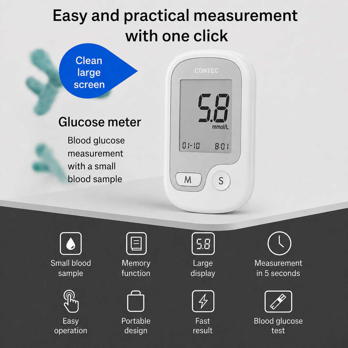 Blood Sugar Monitoring System with Portable Glucose Meter and Digital Lcd Display - Image 8