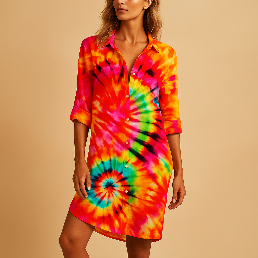 Women’s boho summer dress with V-neck and lightweight fabric, featuring a bohemian print ideal for beach walks, brunches, and warm sunny days.