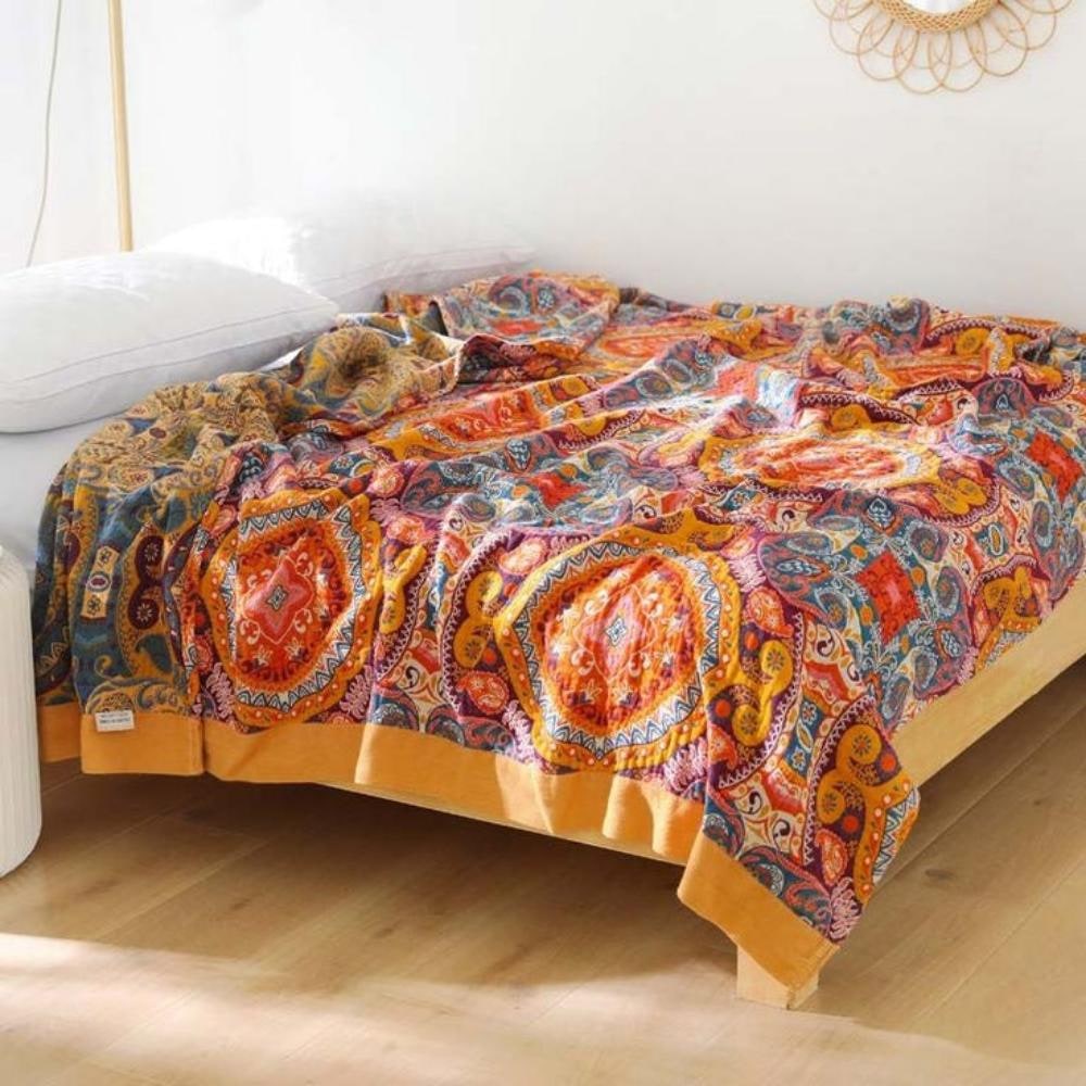 Boho Throw Blanket with Reversible Mandala Pattern and Soft Woven Cotton - Image 2