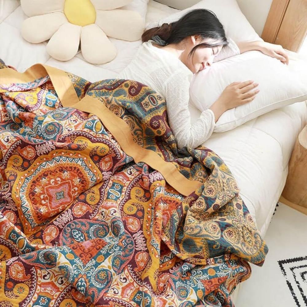 Boho Throw Blanket with Reversible Mandala Pattern and Soft Woven Cotton - Image 3