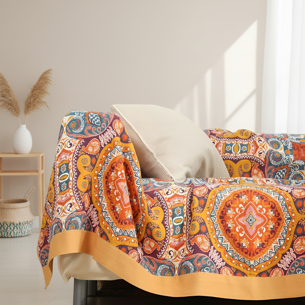 Boho Throw Blanket with Reversible Mandala Pattern and Soft Woven Cotton - Image 6