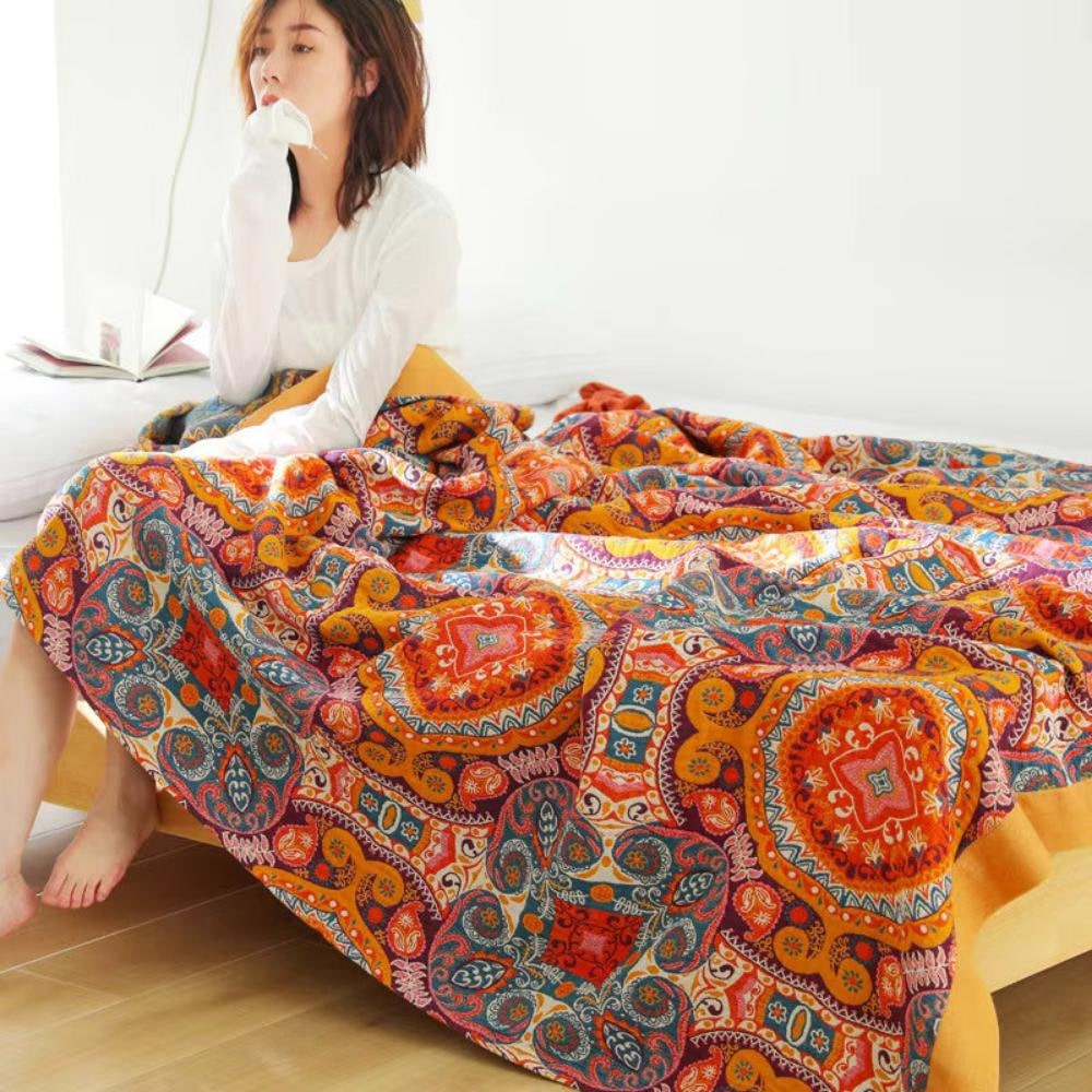 Boho Throw Blanket with Reversible Mandala Pattern and Soft Woven Cotton - Image 7