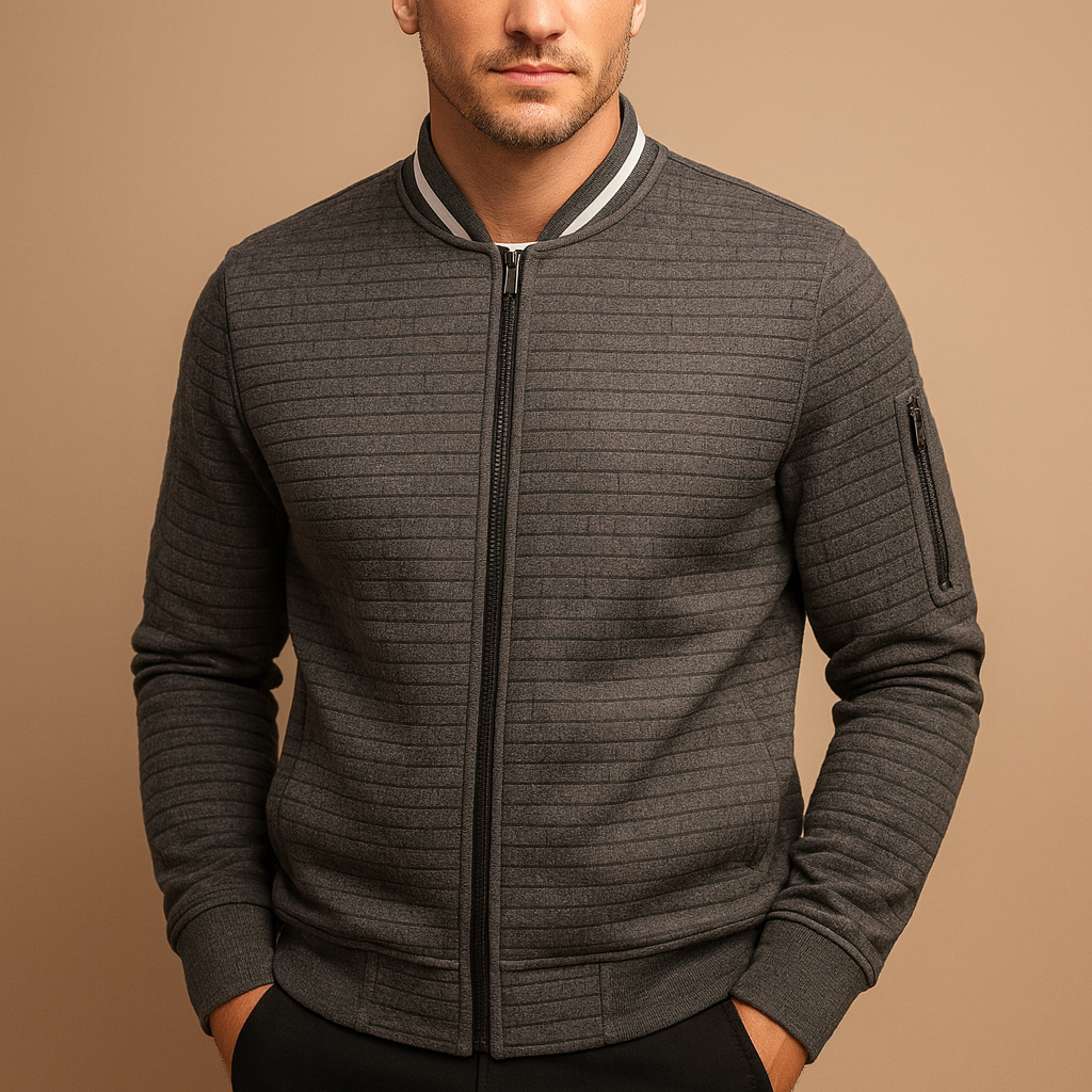Men’s cable knit half-zip sweater with a breathable fabric, regular fit, and timeless design for autumn and winter outfits.
