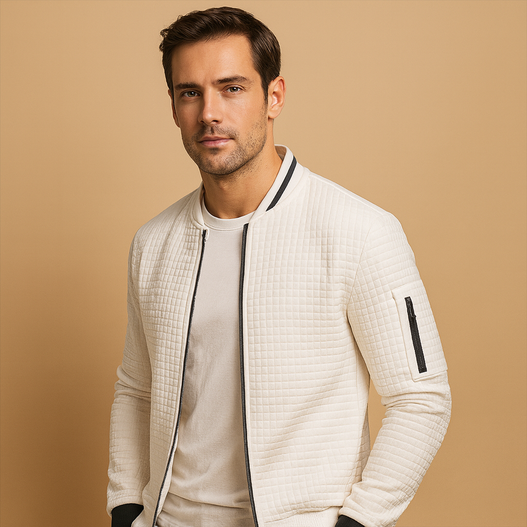 Men’s cable knit half-zip sweater with a breathable fabric, regular fit, and timeless design for autumn and winter outfits.