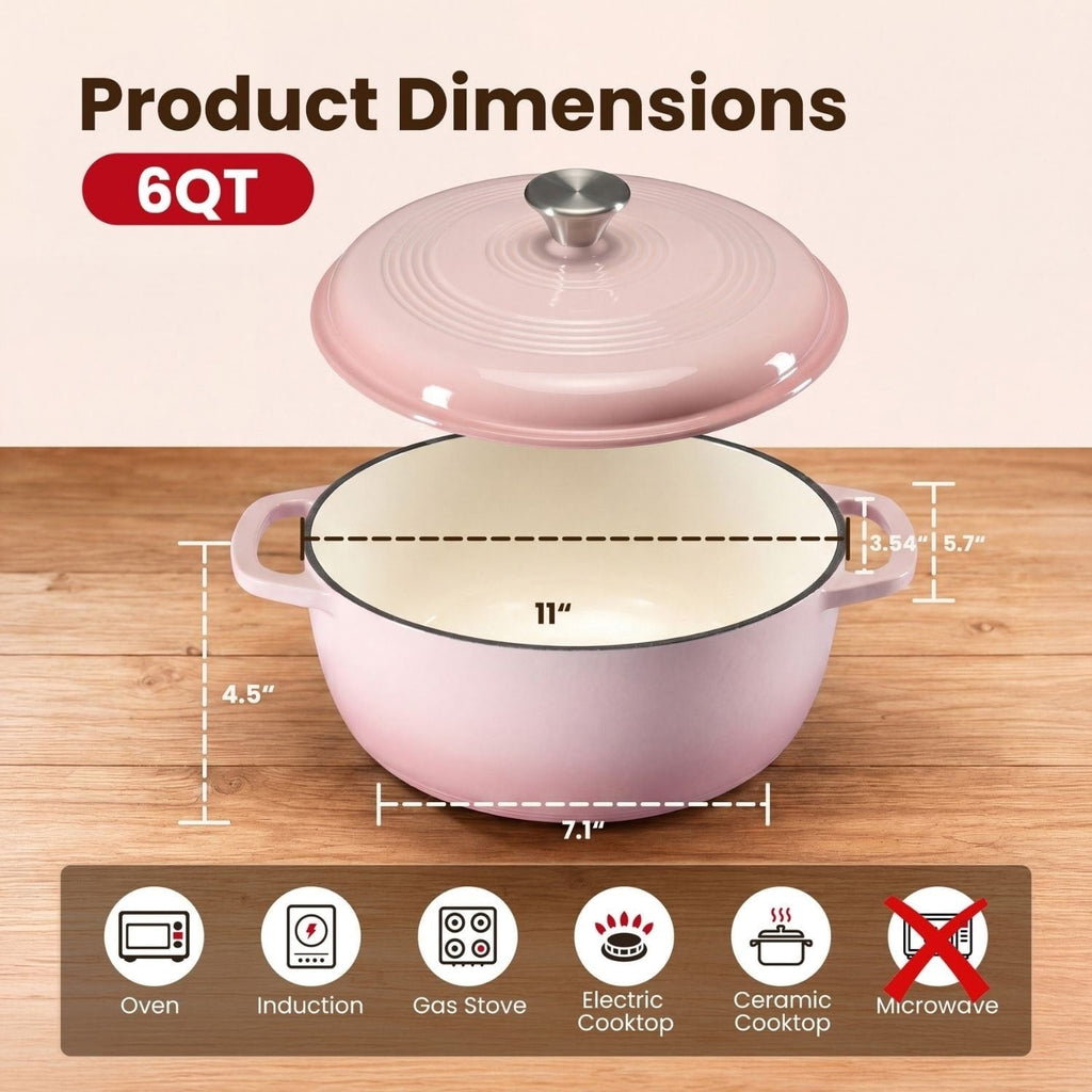 Cast Iron Dutch Oven Pot with Lid for Bread Baking and Braising 6 Quart Enameled - Image 10