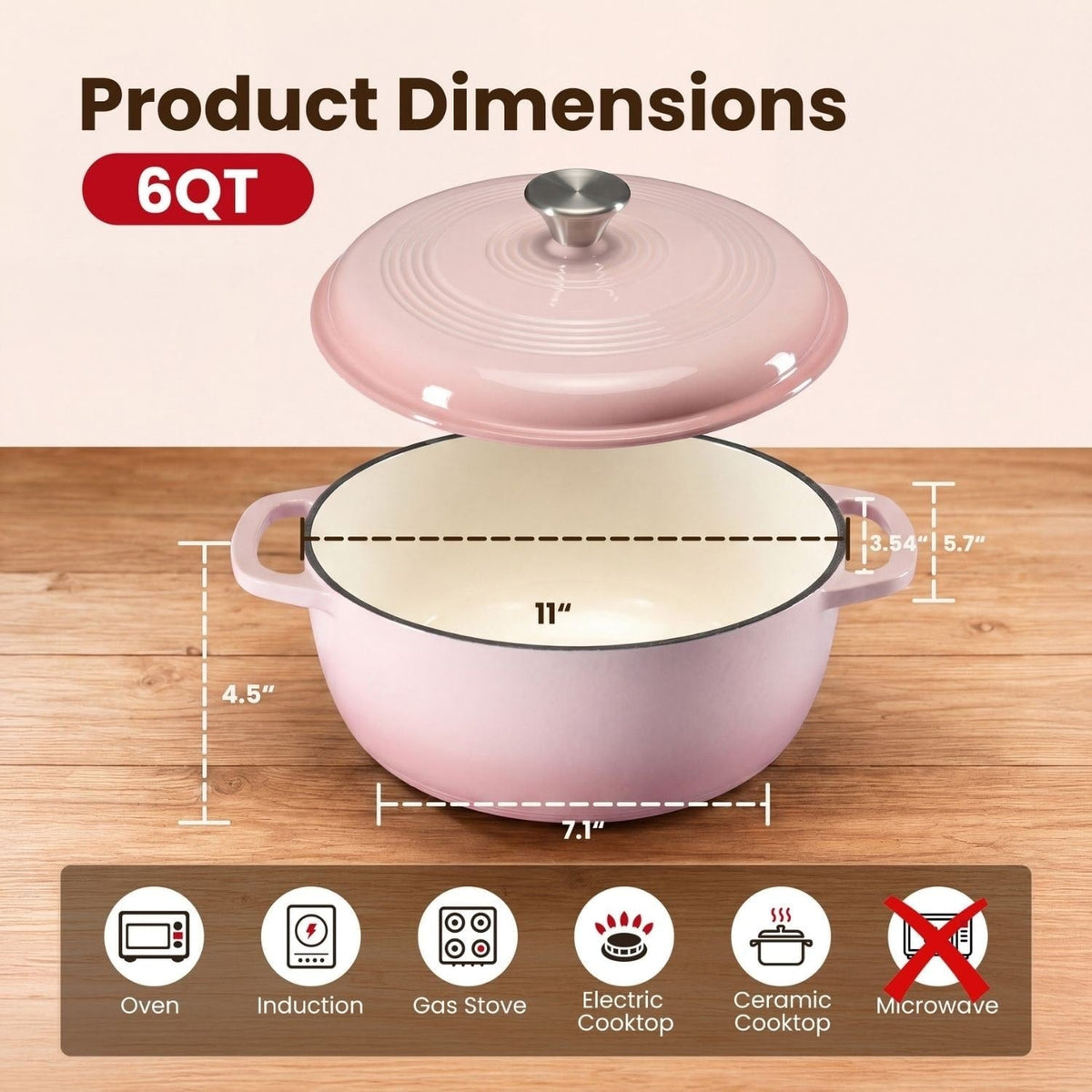 Cast Iron Dutch Oven Pot with Lid for Bread Baking and Braising 6 Quart Enameled - Image 10