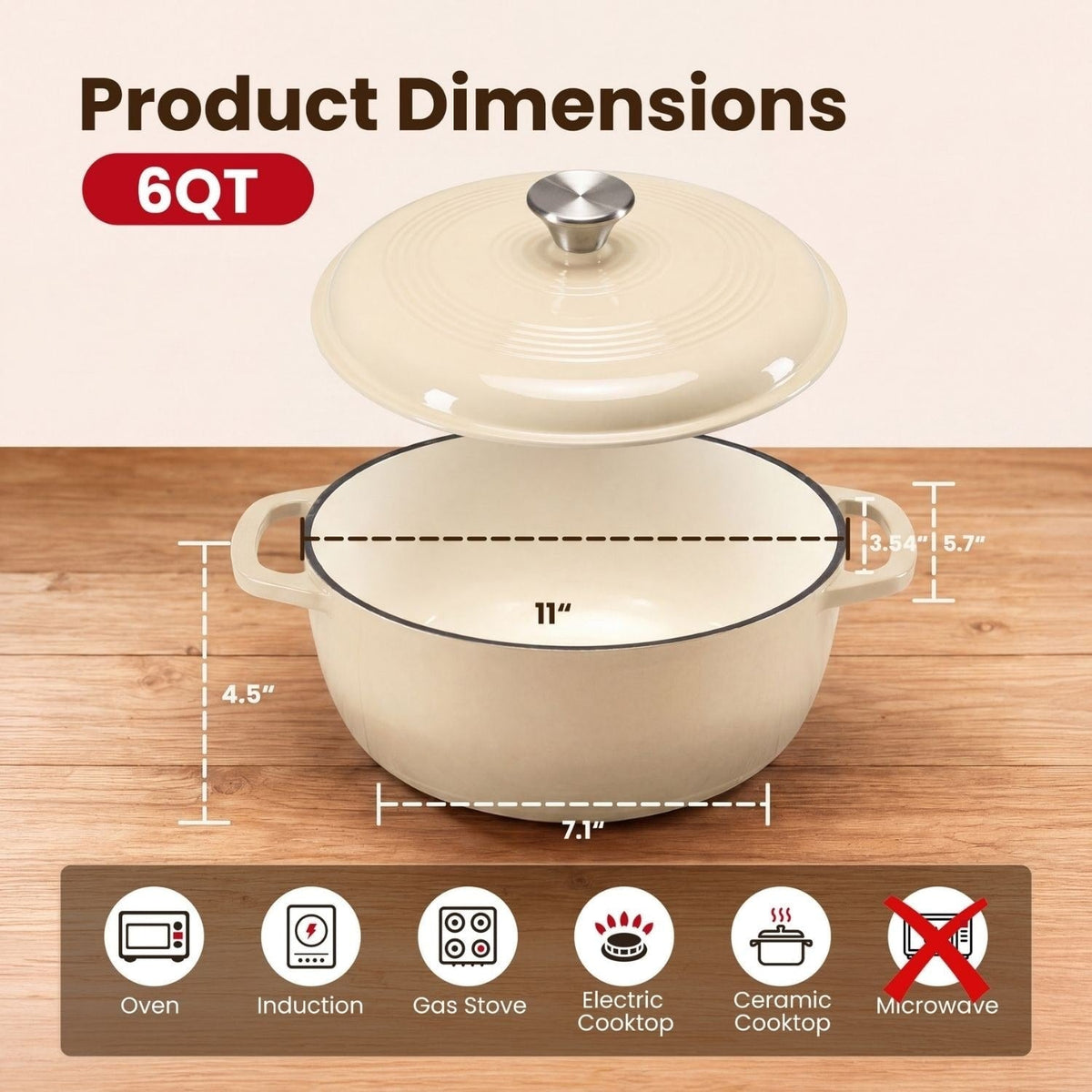 Cast Iron Dutch Oven Pot with Lid for Bread Baking and Braising 6 Quart Enameled - Image 11