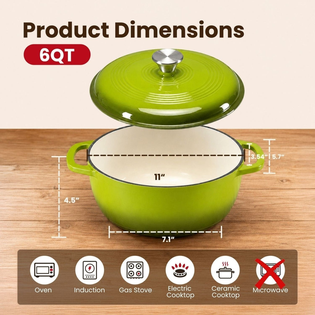 Cast Iron Dutch Oven Pot with Lid for Bread Baking and Braising 6 Quart Enameled - Image 8