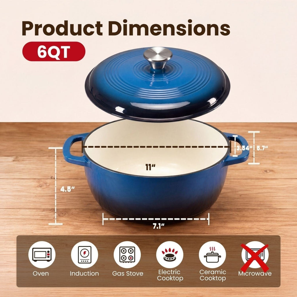 Cast Iron Dutch Oven Pot with Lid for Bread Baking and Braising 6 Quart Enameled - Image 9