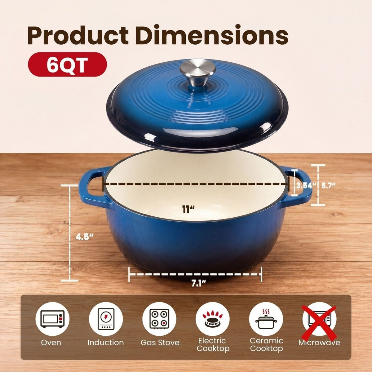 Cast Iron Dutch Oven Pot with Lid for Bread Baking and Braising 6 Quart Enameled - Image 9