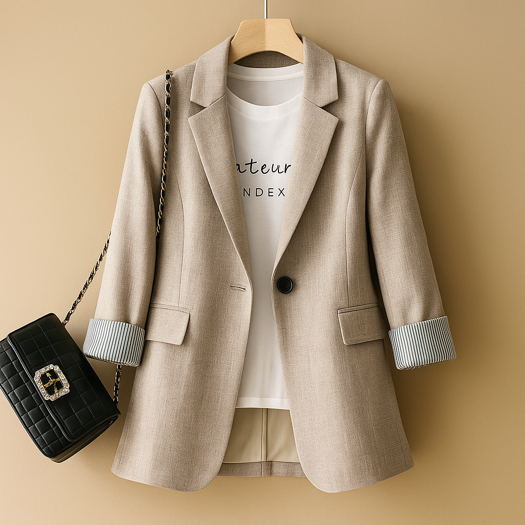 Casual women’s blazer with long sleeves and a tailored fit, ideal for office wear, everyday outings, and year-round styling.