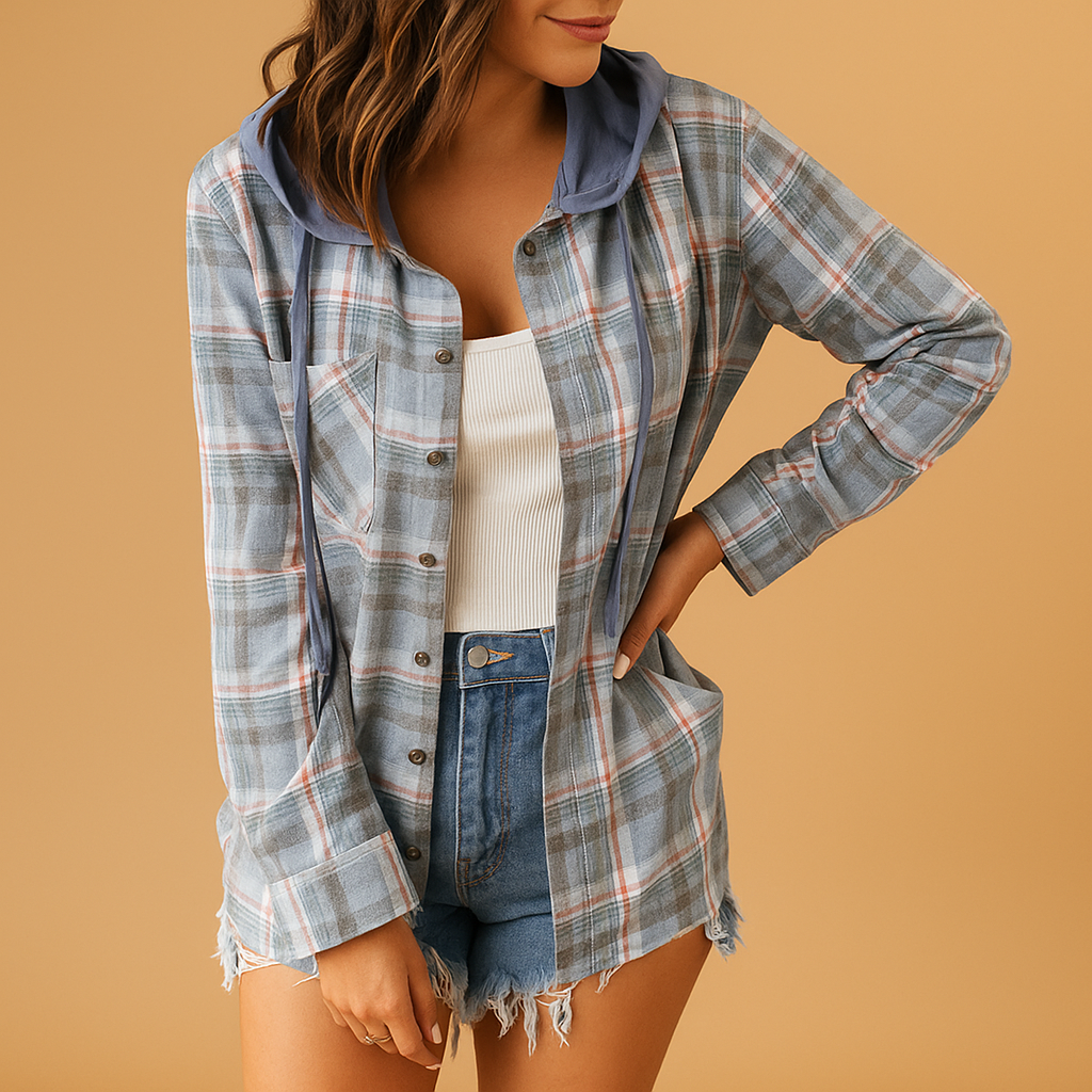 Women’s casual button-up jacket with relaxed fit, chest pocket, and modern neutral design for everyday outfits and streetwear.