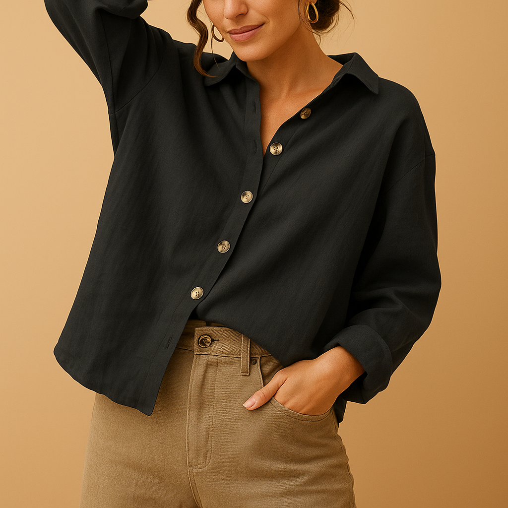 Women's casual cotton blouse with a feminine tailored fit, available in multiple colors for everyday and semi-formal outfits.