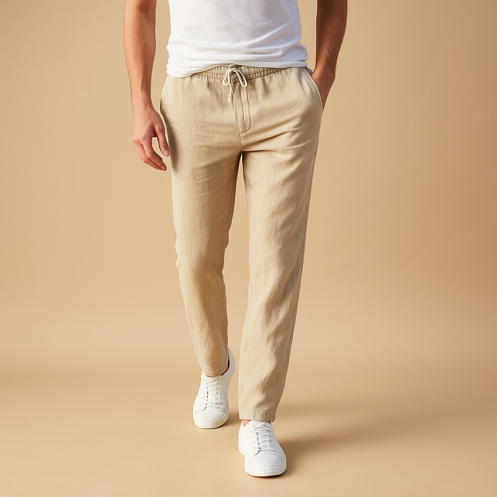 Men’s casual cotton pants with elastic waistband, ideal for relaxing at home, casual outfits, and comfortable everyday wear.