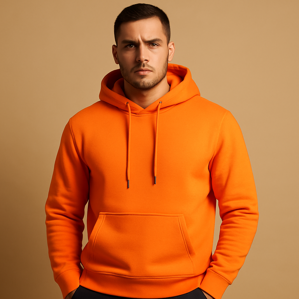 Men’s casual hoodie with adjustable drawstring hood and kangaroo pocket, designed for everyday comfort and versatile all-season wear.