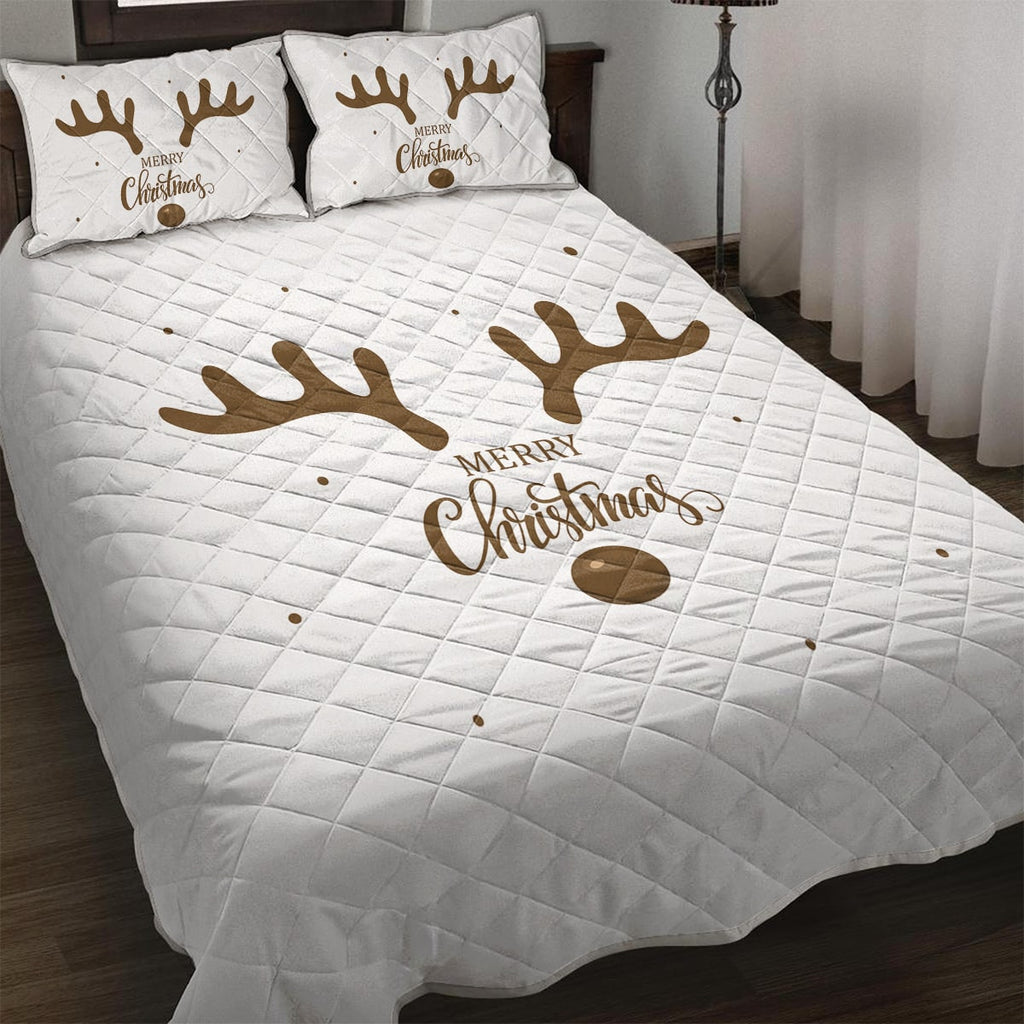 Christmas Bedding Set with Reindeer Quilt and 2 Pillow Shams Microfiber Quilted - Image 1