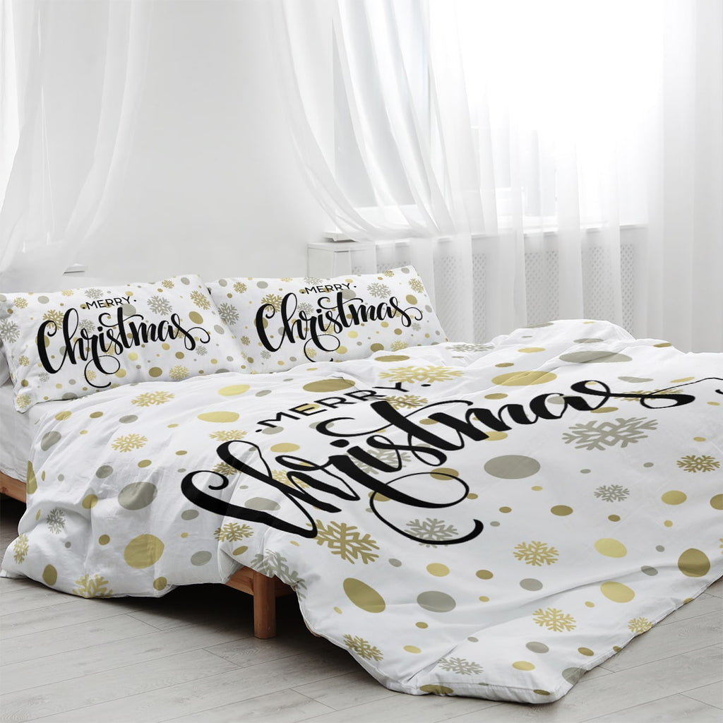 Christmas Duvet Cover Set with Pillowcases White Holiday Bedding - Image 1