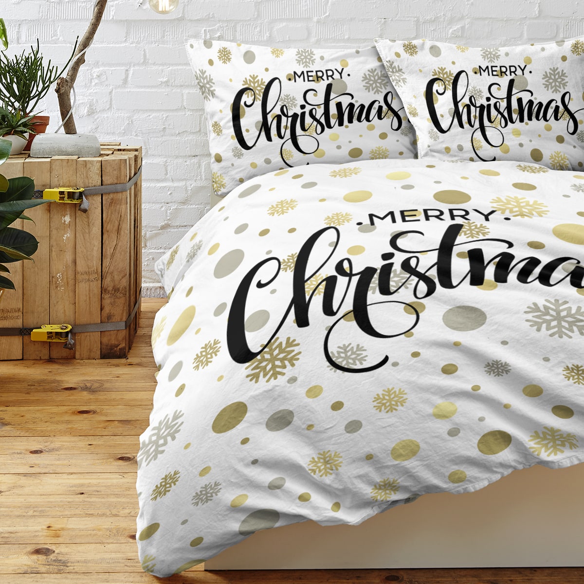 Christmas Duvet Cover Set with Pillowcases White Holiday Bedding - Image 5