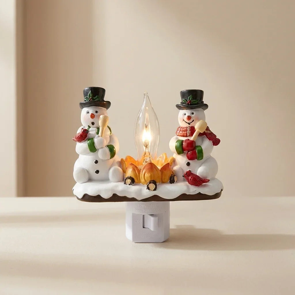 Christmas Night Light with Snowman Campfire Design and Plug-In Operation - Image 1