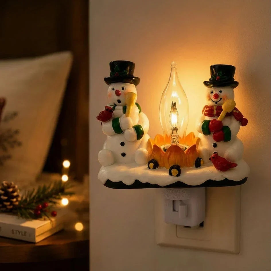 Christmas Night Light with Snowman Campfire Design and Plug-In Operation - Image 2