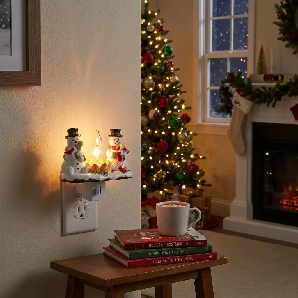 Christmas Night Light with Snowman Campfire Design and Plug-In Operation - Image 3
