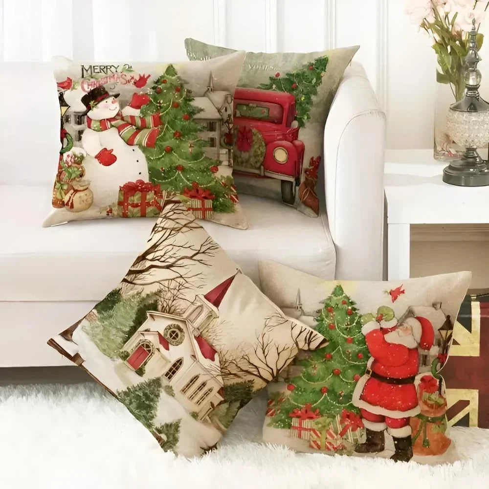 Christmas Pillow Cover Square Throw with Polyester Linen and Hidden Zipper - Image 2
