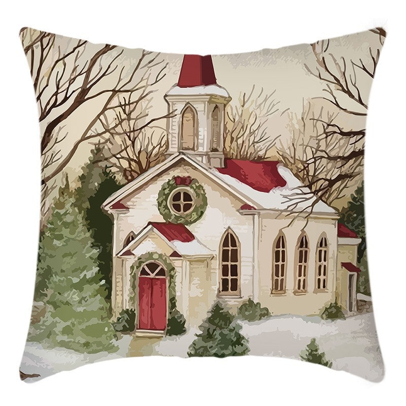 Christmas Pillow Cover Square Throw with Polyester Linen and Hidden Zipper - Image 3