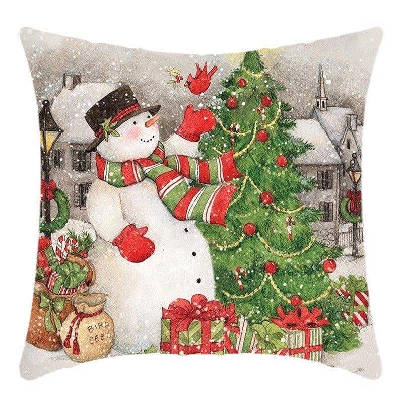 Christmas Pillow Cover Square Throw with Polyester Linen and Hidden Zipper - Image 4