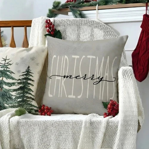 Christmas Pillow Covers Set of 4 Square with Hidden Zipper and Woven Microfibre Gnome Tree Design - Image 1