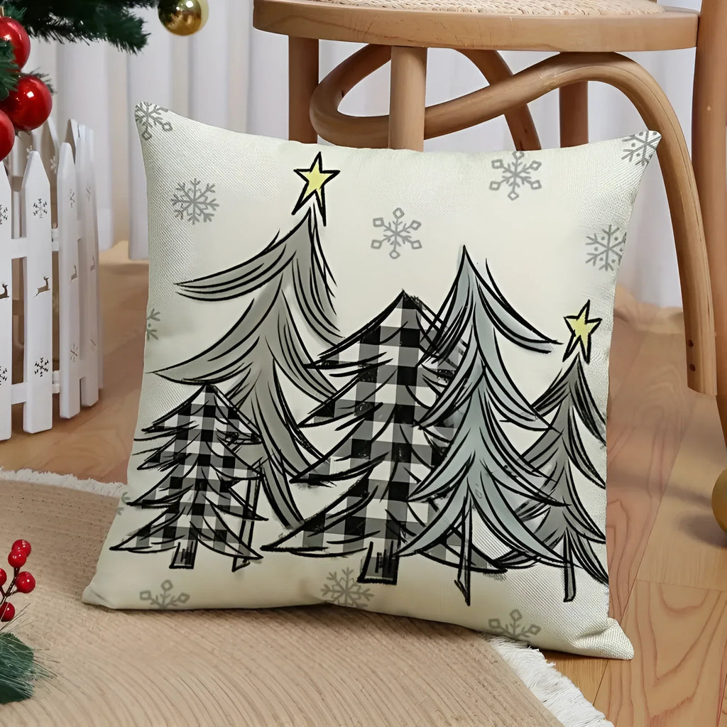 Christmas Pillow Covers Set of 4 Square with Hidden Zipper and Woven Microfibre Gnome Tree Design - Image 2