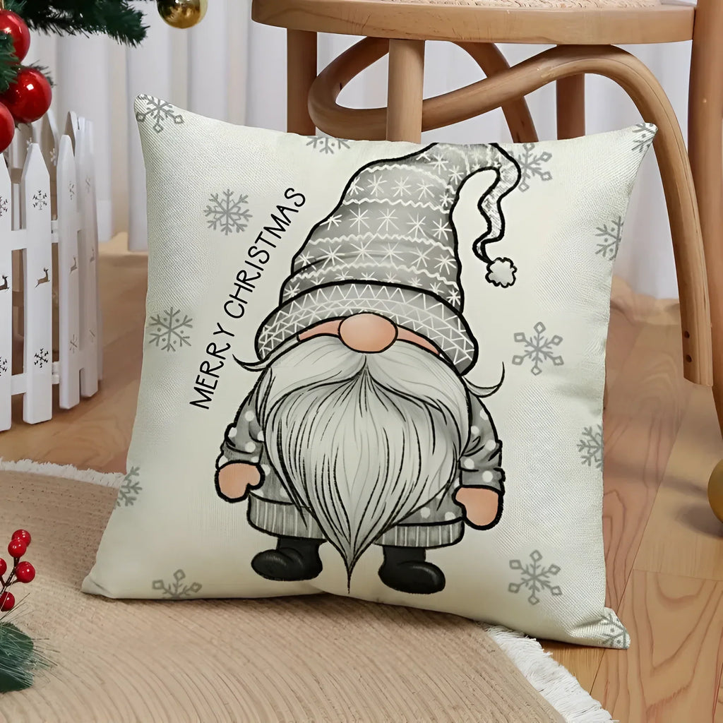 Christmas Pillow Covers Set of 4 Square with Hidden Zipper and Woven Microfibre Gnome Tree Design - Image 5