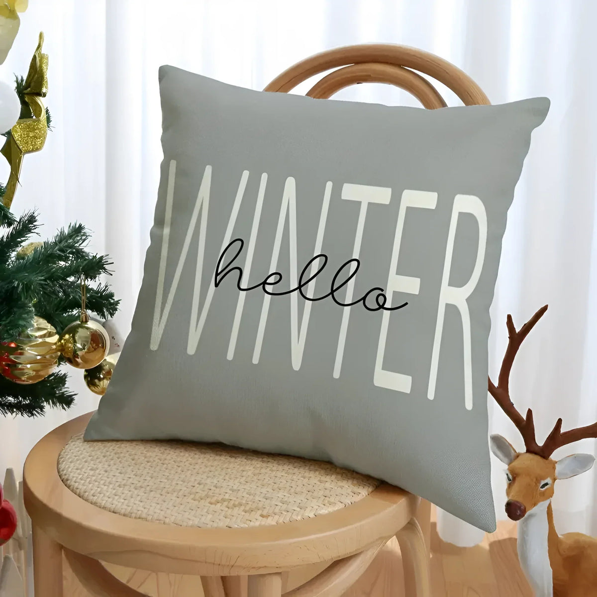 Christmas Pillow Covers Set of 4 with Hidden Zipper and Festive Woven Linen - Image 5