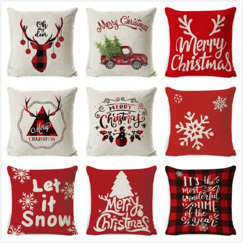 Christmas Pillow Covers with Linen-Look Festive Decorative Accent Design 18x18 Inch Square Throw - Image 21