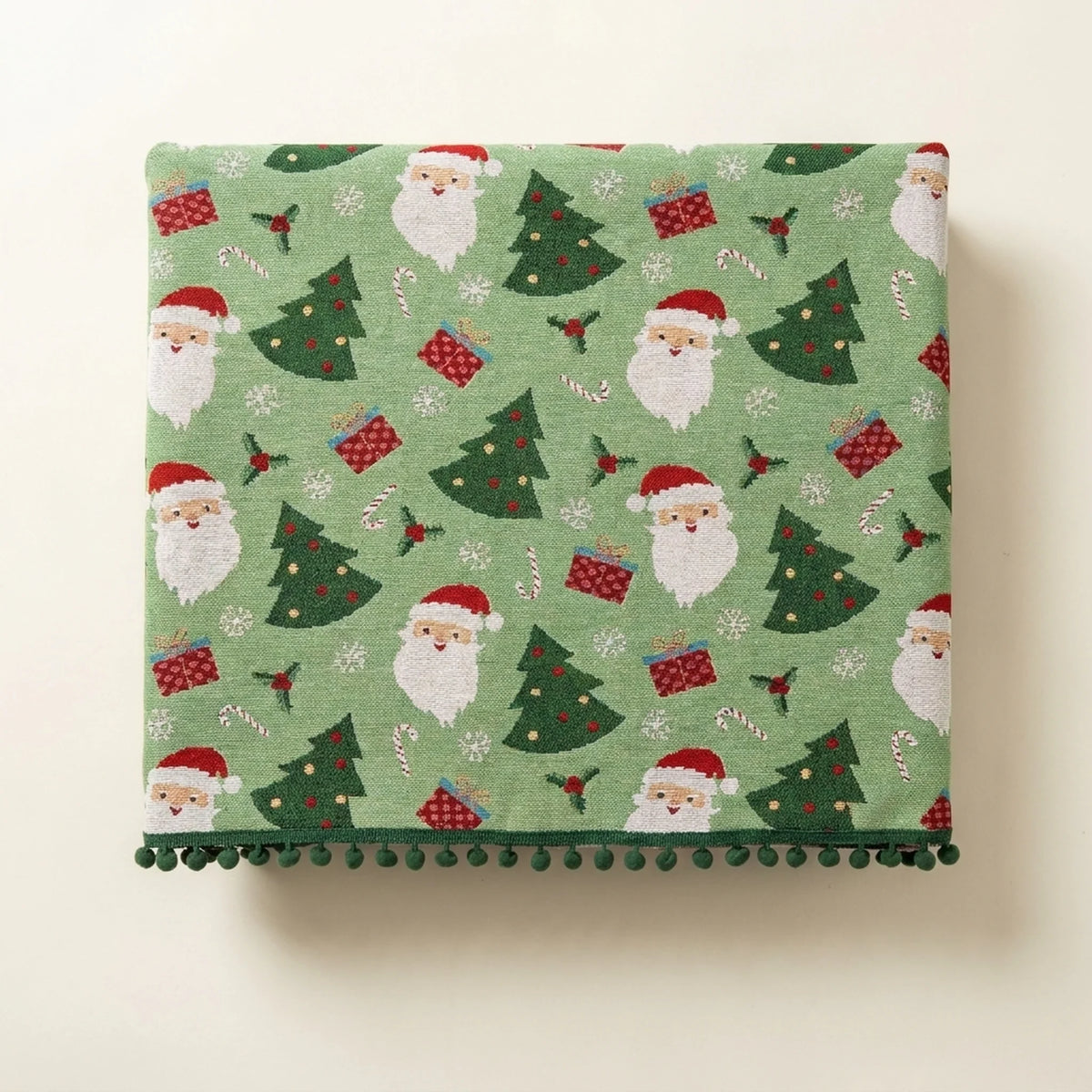Christmas Tablecloth with Pom-Pom Trim Woven Festive Holiday Table Linens - Image 2