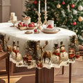 Christmas Tablecloth with Snowman and Reindeer Design Festive White Cloth with Scalloped Hem - Image 2