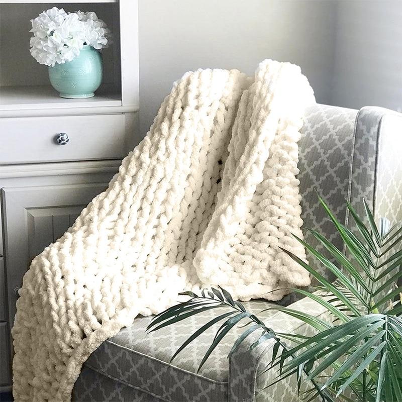 Chunky Knit Throw Blanket with Soft Chenille Yarn and Weighted Texture - Image 1