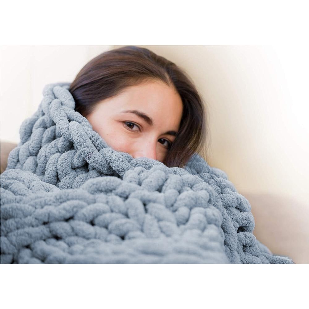 Chunky Knit Throw Blanket with Soft Chenille Yarn and Weighted Texture - Image 12