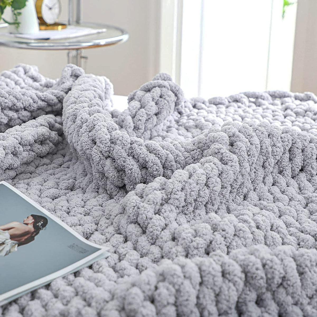 Chunky Knit Throw Blanket with Soft Chenille Yarn and Weighted Texture - Image 2