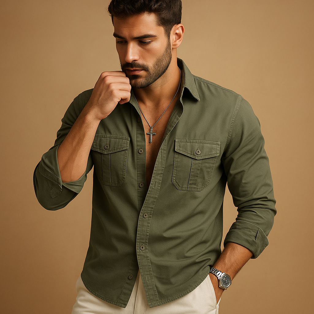 Classic versatile dress shirt for men with chest pocket and comfortable fit, ideal for work, formal occasions, and casual outfits.