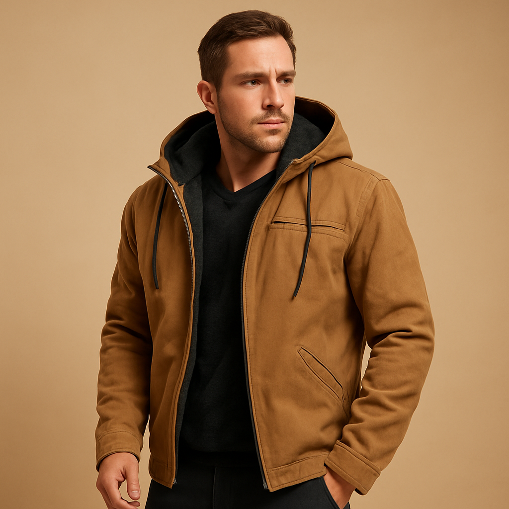Men’s classic hooded zip-up sweatshirt with a soft inner lining and relaxed fit, suitable for everyday wear and cool-weather activities.
