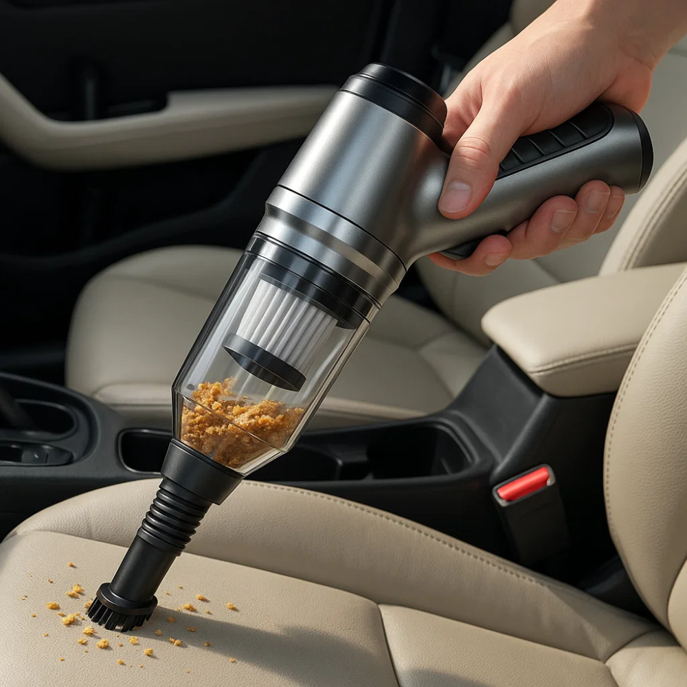 Cordless Handheld Car Vacuum Cleaner with Six Attachments and USB Charging - Image 1