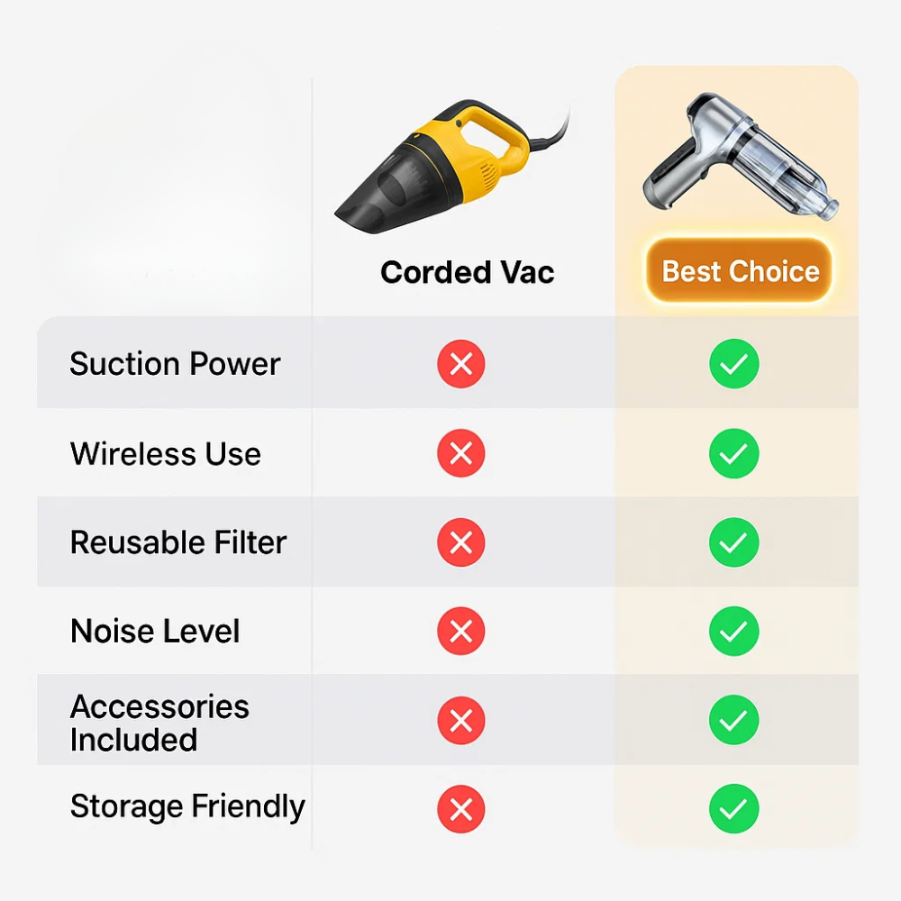Cordless Handheld Car Vacuum Cleaner with Six Attachments and USB Charging - Image 8
