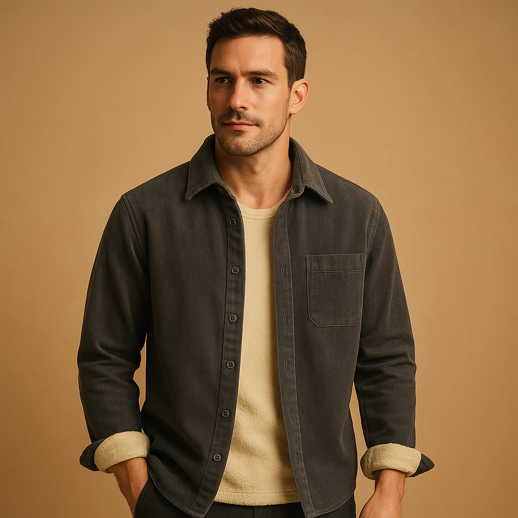 Corduroy casual button-up shirt for men with a soft ribbed texture and comfortable fit, ideal for layering, casual outfits, and everyday wear.